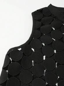 GlowEve CURVE Plus Size Women Casual Hollow Out Sleeveless Blouse Top, Spring/Summer - Black - View 5