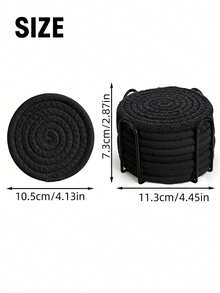 8pcs Pack Coasters With Holder, Minimalist Table Woven Coasters, Kitchen Table Heat-Resistant Coasters And Thick Insulation Pads For Kitchen Decor,Assorted Coaster Set For Home Decor, Living Room Decor, Kitchen Decor Tabletop Protection Suitable For Kinds Of Cups, Christmas For Holiday Gift Giving - Black - View 9