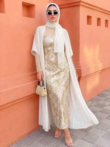 Elenzga 2025 Spring/Summer High-End Minimalist Blue Bandeau White Shawl Collar Dress - Yellow - View 3
