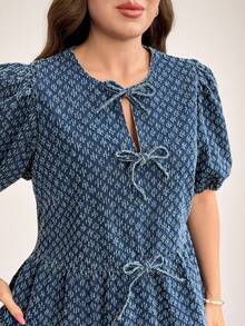 SHEIN LUNE Plus Size Cotton Washed Collar Bow Pocket Dress Women Casual Dresses Women's Summer Dresses French Style Dress Women's Dress Casual Short Dress Women's Summer Outfits Casual Dresses For Women Vacation Outfits For Women Blue Dress For Women Beach Dress Beach Outfits For Women Casual Dresses For Women Vacation Outfits Women Vacation Dresses Country Dress Country Concert Outfit Summer Dress - Blue - View 2