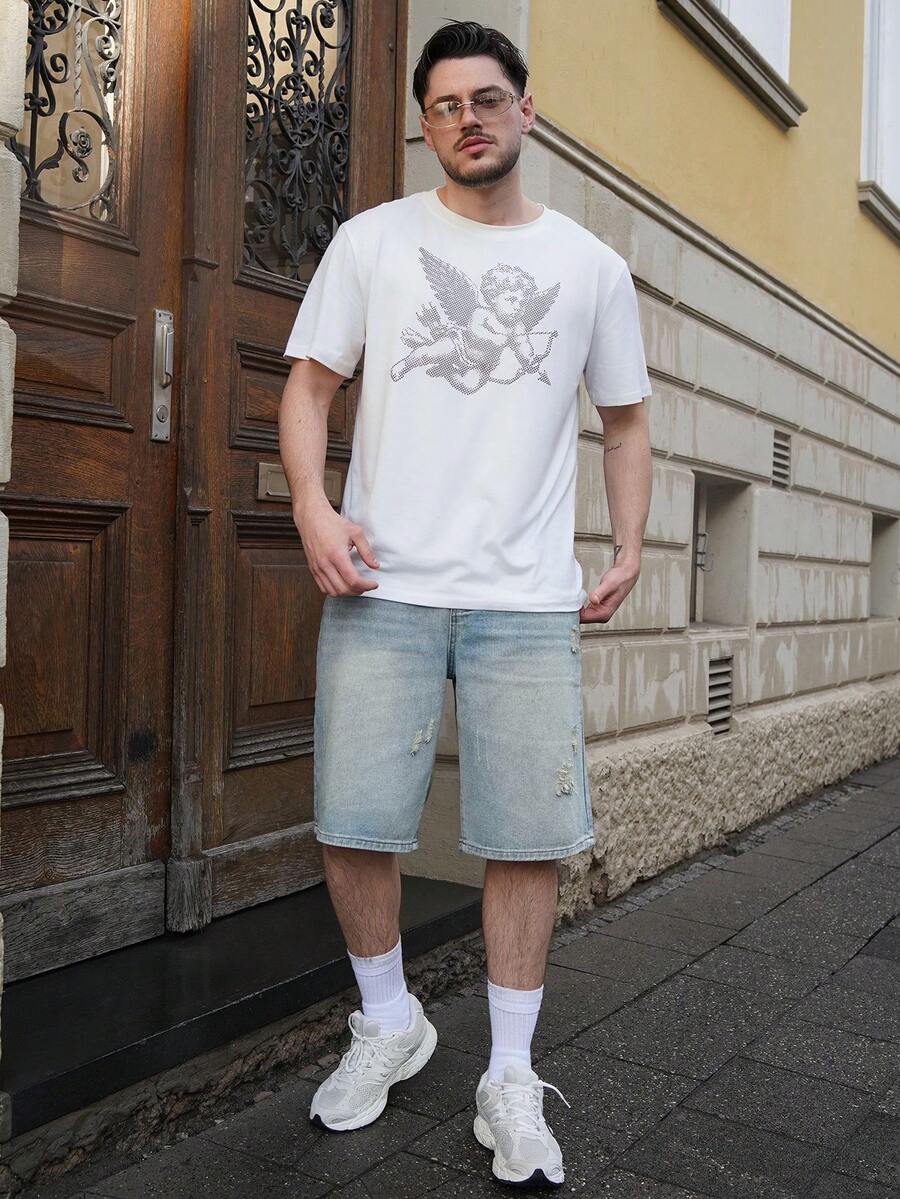 LEOGASHI LEOGASHI Men's Faded Light Blue Washed Loose Fit Vintage Casual Denim Shorts Jorts Going Out Hang Out Commute College Street - Light Wash - View 1