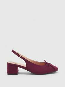 CUCCOO BIZCHIC Women's Fashion Beige Classic Bow Backstrap Flat Shoes, Suitable For Commuting, Dating, Party, Holiday, Casual Thick Heel Backstrap Pumps For Christmas Spring Shoes - Bockendi Red - View 2