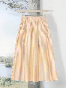 Rusticease Falda casual a rayas de talla grande - Mostaza Amarilla - Ver 5