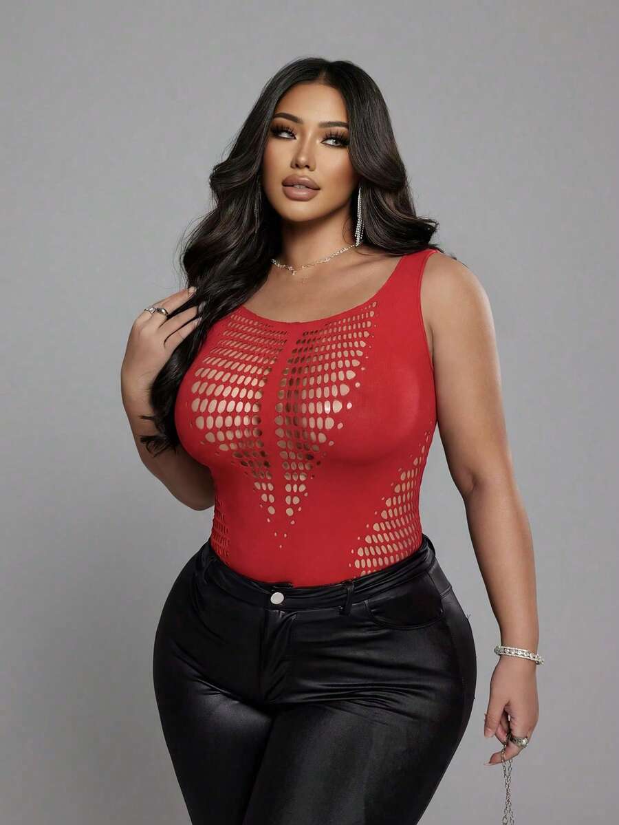 NU&NOW Débardeur élastique sexy à cœur creux pour femmes grandes tailles - Rouge - Voir 1