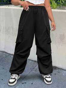 Muchica Plus Flap Pocket Side Cargo Pants - Black - View 4