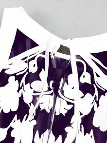 SHEIN Clasi 大尺碼女款花卉印花百褶休閒寬腿連身褲 - 紫色 - 查看 4
