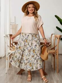 SHEIN CURVE+ 大码上衣和裙子，两件套，居家度假必备 - 彩色 - 查看 9