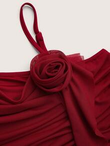 Pariaura Vestido mini casual, de commute, para citas, tardes de té, vacaciones, festivales y fiestas de noche, con tirantes finos, decoración de cinta de rosa roja, para primavera/verano - Rojo - Ver 8