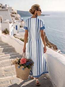 Breezaya Đầm đi nghỉ mát kẻ sọc thanh lịch dành cho nữ - Nhiều màu - Xem 2