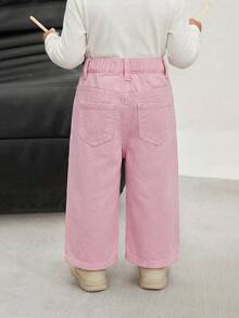 SHEIN Quần jeans ống đứng dáng suông, túi xéo, thường ngày cho bé gái. - Hồng - Xem 2