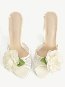 CUCCOO CHICEST 女士秋季新款花子圆头高跟凉鞋 - 白色 - 查看 2