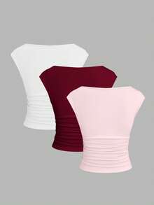 Sweetra 3pcs/Set Sexy Backless Breathable Moisture-Wicking Fitted Short Sleeve Top/T-Shirt For Women - Multicolor - View 2
