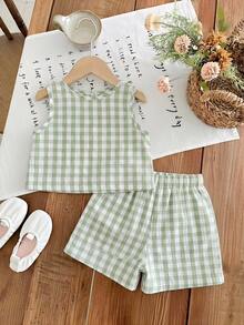 Emery Rose Kids Emery Rose Kids 两件套女童条纹圆领上衣和短裤套装 - 綠色 - 查看 4