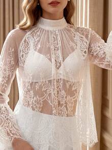 Suri Mira Áo kiểu nữ cổ tàu tay raglan thanh lịch - trắng - Xem 5