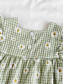 SHEIN Vintaside Kids 女童夏季黄色格子雏菊印花短袖迷你连衣裙，田园风格，清新图案，轻盈廓形，适合户外、休闲和派对穿着 - 彩色 - 查看 8