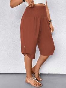 EMERY ROSE Bermudas casuales con cordón en la cintura para mujer talla grande, versátiles - Color caoba - Ver 6
