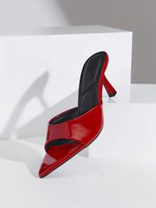 SHUZIA Women Comfortable Kitten Heel Pointy Toe Heel Sandals - Red - View 7