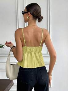 Serisse Áo hai dây nữ kẻ sọc, buộc dây phía trước, viền bèo nhún. - Vàng nhạt - Xem 2