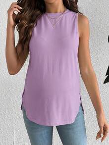 SHEIN Top de tirantes casual y versátil de unicolor con cuello redondo para maternidad - Púrpura malva - Ver 5
