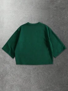 ROMWE MEN Men's Rivet Decor Printed Loose Fit 3/4 Sleeve T-Shirt - Dark Green - View 3