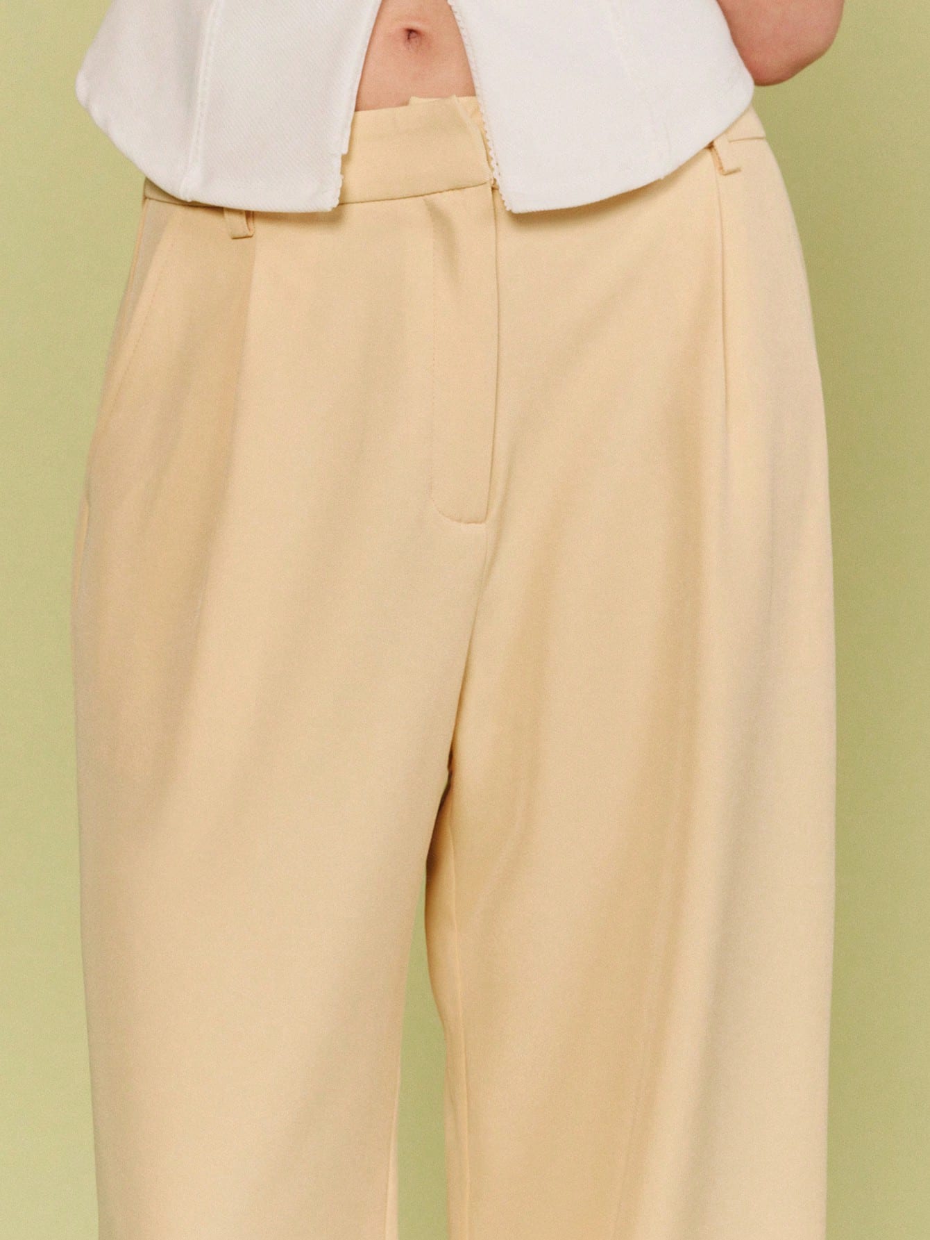 Butter Yellow High Waisted Pant, 3/4 Length Loose Fit Casual Outfit Work Pant Summer Spring French Style Pants