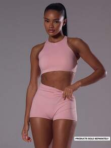 Musera Sport Tie Back Racer Active Top Workout Gym Sports Pilates Fitness Daily Casual Hibiscus - Pink - View 3
