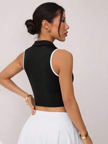 CourtClass Women's Trimmed Daily Fitness Cropped Sports Yoga Polo Tank Top Y2k Golf Top Sport Top For Women Sport Top Gym Tops For Women Sports Tops For Women Gym Clothes Women Top Workout Tops Women Fitness Top - Black - View 2