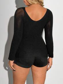 Whyspr Plus Size Women Sexy Hollow Out Fitted Top - Black - View 6