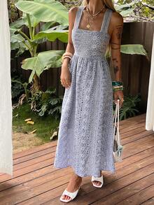 DAZY Casual Textured Midi Dress For Women, Suitable For Spring & Summer Vacation Boho Sun Dresses For Women - Blue - View 6