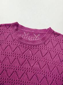 Franclia 2026春夏新款欧美风沙滩度假休闲宽松针织背心，镂空设计波西米亚日常复古圆领时尚韩版性感镂空短裤两件套毛衣套装（女款） - 中紫紅色 - 查看 5