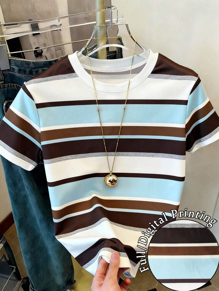 Resyla Women's Striped Casual Versatile Round Neck Short Sleeve T-Shirt - Multicolor - View 1