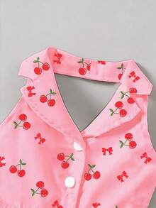 SHEIN Elladie kids 女童夏季新款时尚Polo领露背吊带束腰甜美度假风连衣裙，少女正式礼服 - 玫紅色 - 查看 3
