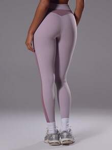Musera Sport Quần legging thể thao cạp cao phối màu tương phản, có dây rút, thích hợp cho tập luyện, tập gym, thể thao, Pilates, thể dục, mặc hàng ngày, màu hoa dâm bụt. - Màu tím - Xem 2