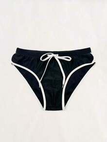 Manfinity Swimmode 男士黑白撞色滚边三角泳裤 - 黑色 - 查看 2