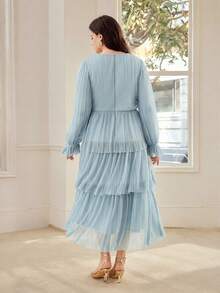 MOTF PREMIUM PLUS SIZE WOMEN'S LAYERED A-LINE PLEATED LONG DRESS, SPRING/SUMMER - Baby Blue - View 3