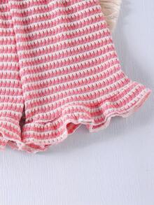 SHEIN Playful Pals 女童（小号）粉色提花针织无袖上衣和短裤套装，夏季休闲简约日常穿搭 - 粉色 - 查看 7