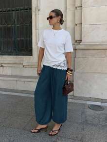 Lavishia Women's Casual Balloon Pants, Comfortable & Versatile Coffee Color Long Pants, Spring/Summer - Blue - View 9