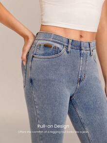 GLOWMODE Jeanious Super-Stretch Classic Denim Skinny Jeggings Yoga Daily With Five Pockets Yoga Daily  Spring Summer - Light Wash - View 4
