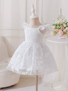 SHEIN Glamorique Kids Baby Girl Flower Bridesmaid Dress, Wedding, Flower Girl ,Elegant,Birthday Party,Lace Dress,Baby Girl Summer Dress ,Birthday Photo Clothing,Birthday Party, White Flower Girl Dresses Baby Girl Dresses For Party Baby Princess Dress Birthday Dress For Girls Baby Dress Wedding - White - View 8