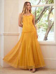 MOTF PREMIUM WOMEN LACE FABRIC SLEEVELESS DRESS, SUITABLE FOR DATES AND VACATIONS, SPRING/SUMMER - Yellow - View 2