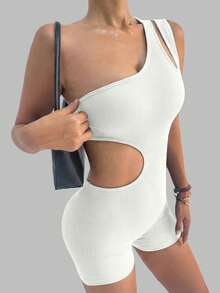 Easithlete Women's Fashionable Fitness Jumpsuit - Beige - View 6
