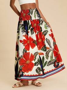 Travachic Tropical Floral & Bird Print Skirt, Spring/Vacation Style - Multicolor - View 1
