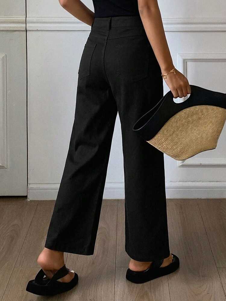 Women's Loose Flare Pants With Pockets, Solid Color Casual Street Style Trousers For Autumn