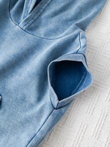 SHEIN 2件套男婴夏季休闲连帽牛仔上衣和工装牛仔短裤针织牛仔套装 - 彩色 - 查看 7