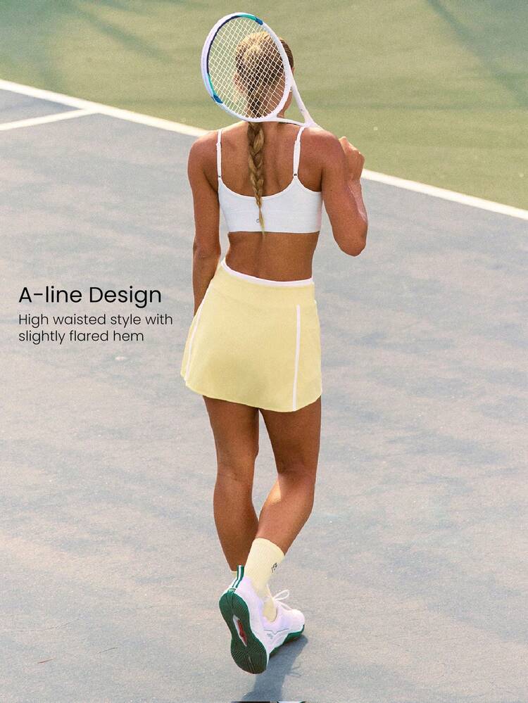 Breeze & Play Contrasting Double Waistband Piping Built-In Shorts Side Pockets A-Line Mini Skirt Vacation Holiday Summer Travel Beach Daily Casual Wear