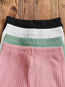 SHEIN LMoss Kids 4件套 女童纯色针织打底裤 - 彩色 - 查看 3