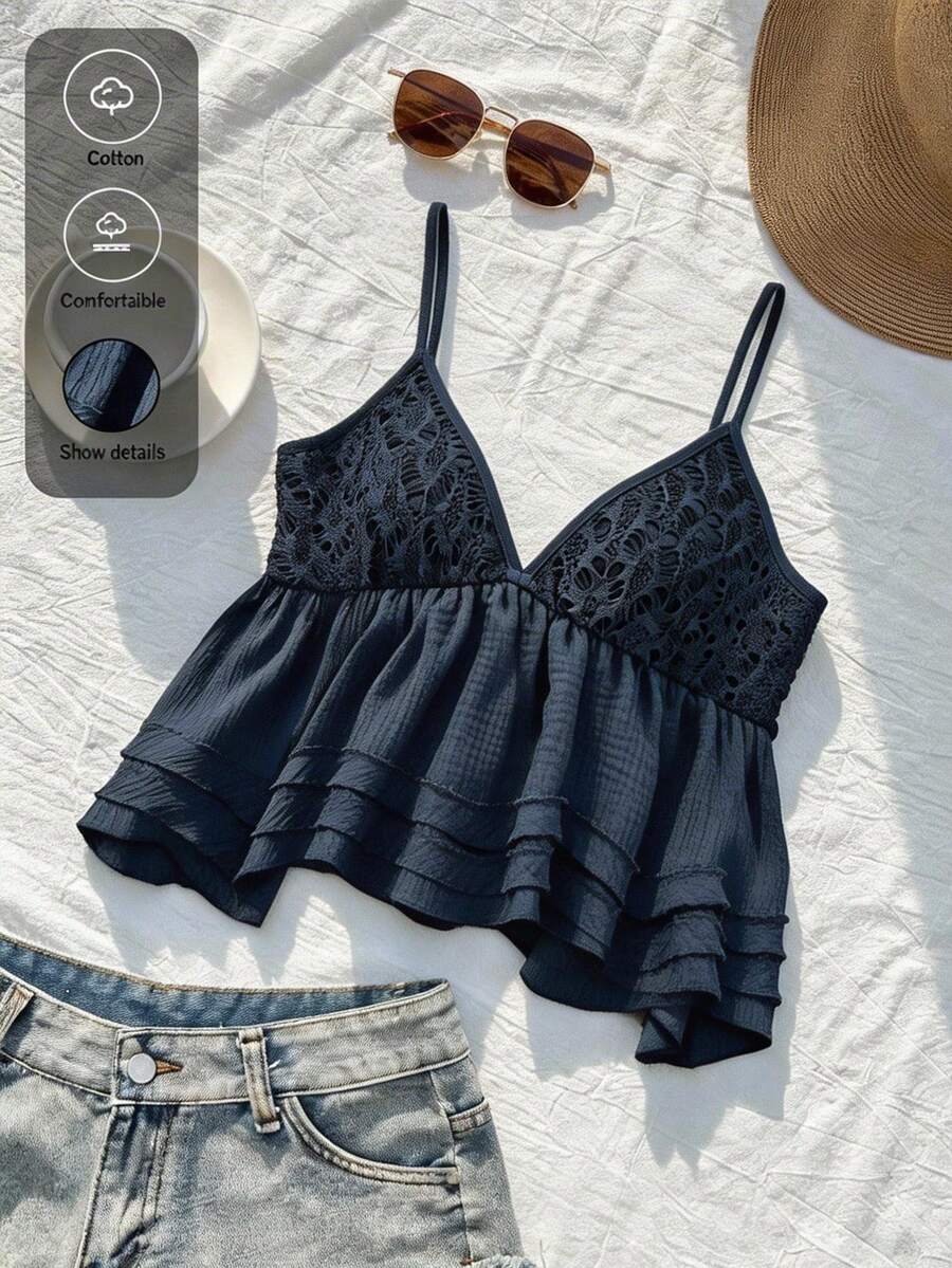 Comfortcana 女士荷叶边吊带背心 - 藏蓝色 - 查看 1