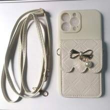 挂绳蝴蝶结珍珠斜挎包，纯色直边米色简约防摔加厚手机保护壳（带印花），兼容 6/6 Pro Max/XR/7/8/15 Pro Max/12 Pro Max/13 Pro Max/14 Pro Max、13/14/11/12P/14P、11/12P、XS/XR/78P/78GES2 - 彩色 - 查看 7