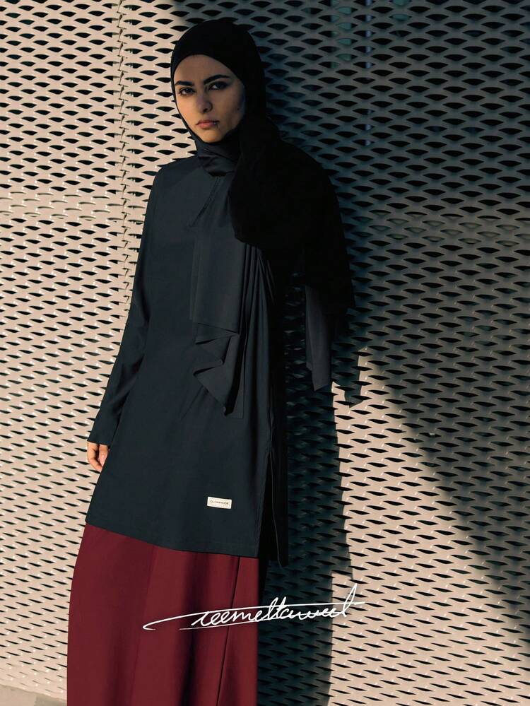 GLOWMODE X Reem Modest TENCEL™ Modal City Sweetheart Silky-Smooth Lightweight Sweat-Wicking Side-Split Hem Mid-Length Long-Sleeve Crewneck Daily Casual Wear