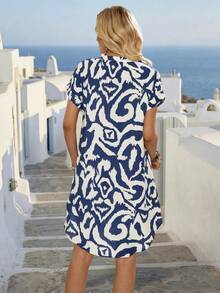 EMERY ROSE Women's Vacation All-Over Print Short Sleeve Single-Breasted Casual Mini Dress - Multicolor - View 2